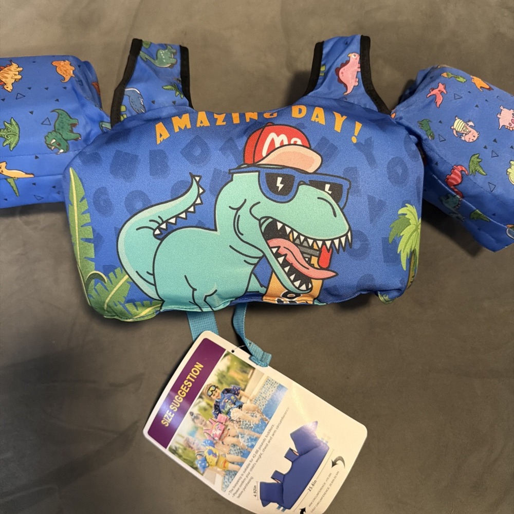 Chriffer Kids Swim Vest Life Jacket 30-50 Lbs, Unisex, Dinosaurs Blue